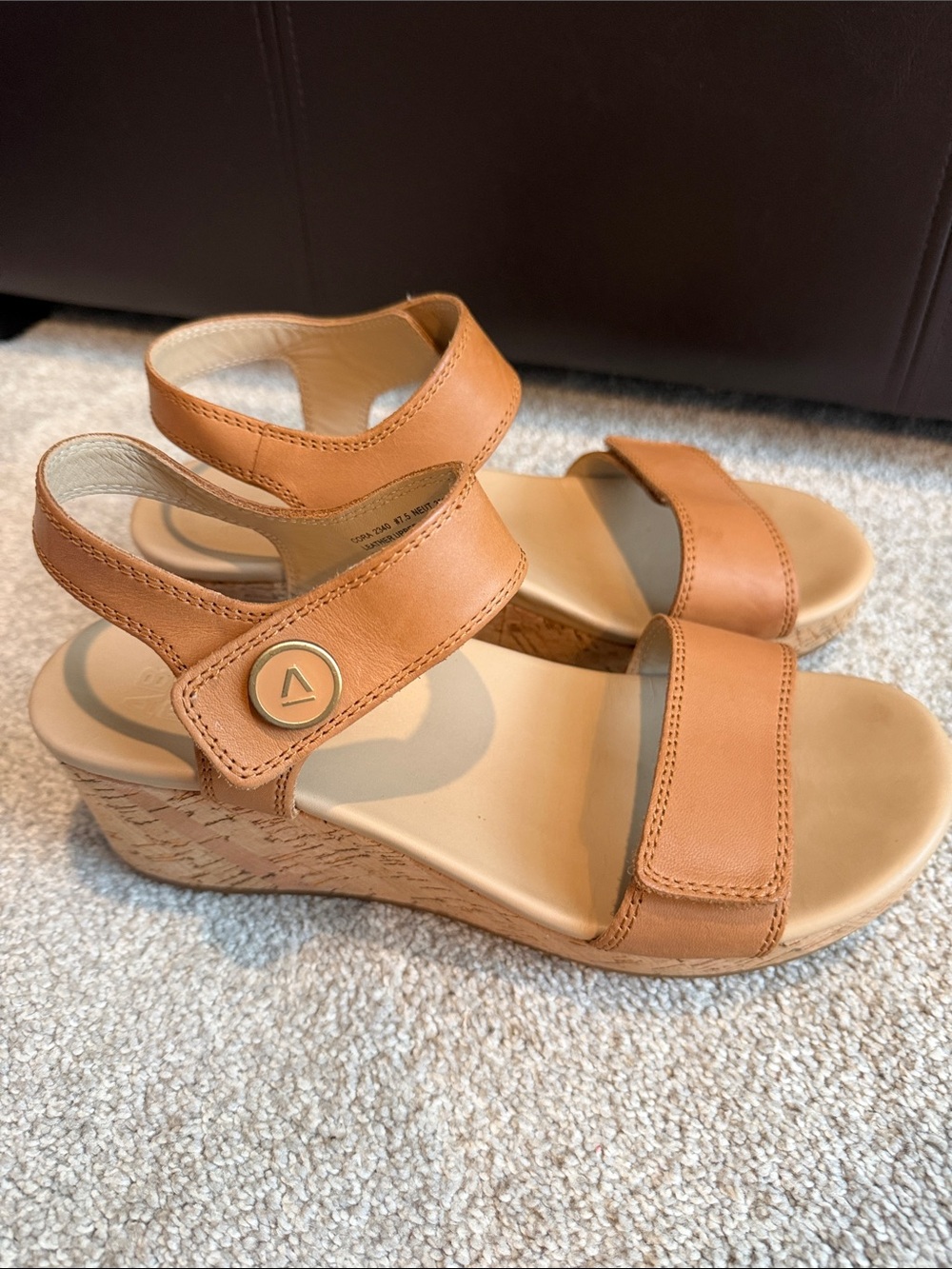 Abeo Tan Leather Cork Wedge Sandals